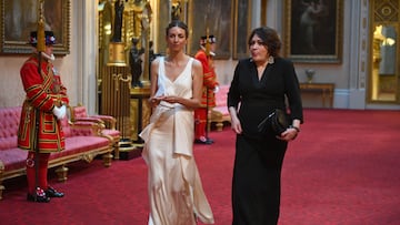 LONDON, ENGLAND - JUNE 03: Rose Hanbury (L) arrives through the East Gallery for a State Banquet at Buckingham Palace on June 3, 2019 in London, England. President Trump's three-day state visit will include lunch with the Queen, and a State Banquet at Buckingham Palace, as well as business meetings with the Prime Minister and the Duke of York, before travelling to Portsmouth to mark the 75th anniversary of the D-Day landings.  (Photo by Victoria Jones- WPA Pool/Getty Images)