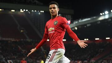 Mason Greenwood celebra su gol al Astana. 