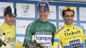 De izquierda a derecha: Michal Kwiatkowski, Rui Costa y Alberto Contador.
