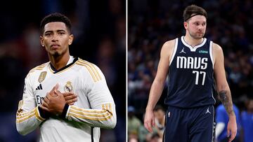 Jude Bellingham (i), centrocampista del Real Madrid, y Luka Doncic (d), base de los Dallas Mavericks.