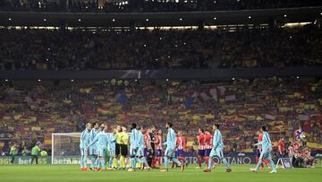 Panor&aacute;mica del Wanda Metropolitano la temporada pasada cuando los jugadores de Atl&eacute;tico de Madrid y Barcelona saltaron al campo.