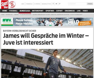 Bild: James se iría del Bayern en verano, Mendes piensa en Italia