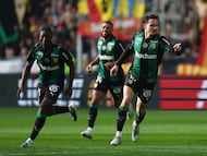 Soccer Football - Ligue 1 - RC Lens v FC Metz - Stade Bollaert-Delelis, Lens, France - March 8, 2026 RC Lens' Florian Thauvin celebrates scoring their second goal REUTERS/Stephane Mahe