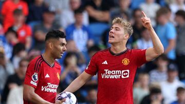 Hojlund celebra su gol ante el Brighton.