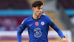 BURNLEY, ENGLAND - OCTOBER 31:  Kai Havertz of Chelsea during the Premier League match between Burnley and Chelsea at Turf Moor on October 31, 2020 in Burnley, England. Sporting stadiums around the UK remain under strict restrictions due to the Coronaviru