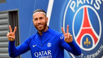 PARIS, FRANCE - SEPTEMBER 13: Sergio Ramos reacts during a Paris Saint-Germain training session ahead of their UEFA Champions League group H match against Maccabi Haifa FC at PSG training center on September 13, 2022 in Paris, France. (Photo by Aurelien Meunier - PSG/PSG via Getty Images)