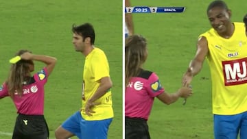 Kaká gets a card as ref lets down her guard to snap selfie