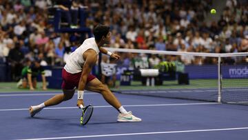 Tennis - U.S. Open - Flushing Meadows, New York, United States - August 29, 2023 Spain's Carlos Alcaraz in action during his first round match against Germany's Dominik Koepfer REUTERS/Shannon Stapleton