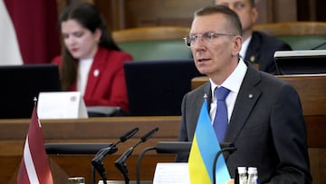 Newly-elected Latvian President Edgars Rinkevics adresses Latvian Parliament in Riga, Latvia May 31, 2023. REUTERS/Ints Kalnins