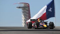 Red Bull Racing's Dutch driver Max Verstappen races during the practice session for the 2023 United States Formula One Grand Prix at the Circuit of the Americas in Austin, Texas, on October 20, 2023. (Photo by Jim WATSON / AFP)