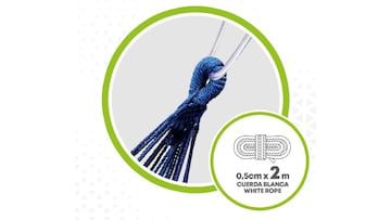Hamaca colgante con cuerda de 2 metros disponible en Amazon.