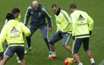 Zinedine Zidane, James Rodríguez y Karim Benzema.