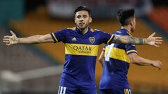 MEDELLIN, COLOMBIA - SEPTEMBER 24: Eduardo Salvio of Boca Juniors celebrates after scoring his team&#039;s first goal during a group H match of Copa CONMEBOL Libertadores 2020 between Independiente Medellin and Boca Juniors at Estadio Atanasio Girardot on September 24, 2020 in Medellin, Colombia. (Photo by Fernado Vergara-Pool/Getty Images)