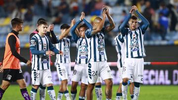  Diego Rodriguez, Erick Sanchez and Luis Alfonso Rodriguez of Pachuca during the 17th round match between Pachuca and Mazatlan FC as part of the Torneo Clausura 2024 Liga BBVA MX at Hidalgo Stadium on April 27, 2024 in Pachuca, Hidalgo, Mexico.