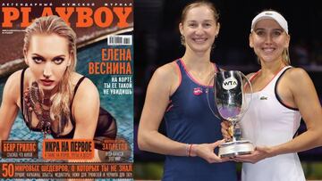 Vesnina, en el Playboy ruso de marzo 2014 y junto a Macarova este domingo en Singapur.