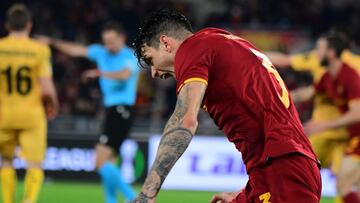 Soccer Football - Europa Conference League - Group C - AS Roma v Bodo/Glimt - Stadio Olimpico, Rome, Italy - November 4, 2021 AS Roma's Roger Ibanez celebrates scoring their second goal REUTERS/Alberto Lingria