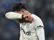 Soccer Football - Premier League - Everton v Chelsea - Hill Dickinson Stadium, Liverpool, Britain - March 21, 2026 Chelsea's Enzo Fernandez reacts REUTERS/Peter Powell EDITORIAL USE ONLY. NO USE WITH UNAUTHORIZED AUDIO, VIDEO, DATA, FIXTURE LISTS, CLUB/LEAGUE LOGOS OR 'LIVE' SERVICES. ONLINE IN-MATCH USE LIMITED TO 120 IMAGES, NO VIDEO EMULATION. NO USE IN BETTING, GAMES OR SINGLE CLUB/LEAGUE/PLAYER PUBLICATIONS. PLEASE CONTACT YOUR ACCOUNT REPRESENTATIVE FOR FURTHER DETAILS..