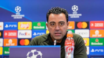 Barcelona's Spanish coach Xavi holds a press conference at the Joan Gamper training ground in Sant Joan Despi, near Barcelona, on October 24, 2023, on the eve of their UEFA Champions League 1st round Group H football match against Shakhtar Donetsk. (Photo by Pau BARRENA / AFP)