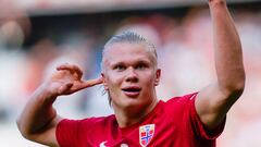 Soccer Football - UEFA Nations League - Group H - Norway v Sweden - Ullevaal Stadion, Oslo, Norway - June 12, 2022 Norway's Erling Braut Haaland celebrates scoring their first goal   Beate Oma Dahlee/NTB via REUTERS    ATTENTION EDITORS - THIS IMAGE WAS PROVIDED BY A THIRD PARTY. NORWAY OUT. NO COMMERCIAL OR EDITORIAL SALES IN NORWAY.