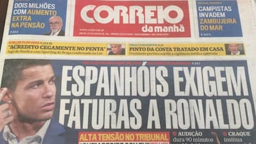 Correio da Manha sali&oacute; ayer en portada con el siguiente titular: &ldquo;Los espa&ntilde;oles exigen facturas a Cristiano&rdquo;. Este peri&oacute;dico destaca en su primera p&aacute;gina que &ldquo;la Hacienda espa&ntilde;ola quiere los millones por sus derechos de imagen&rdquo;. Asimismo subraya que el futbolista portugu&eacute;s insin&uacute;a una persecuci&oacute;n y recalca que la juez le dijo: &ldquo;Quien decide soy yo&rdquo;.