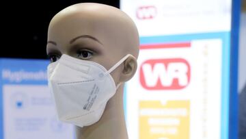 FFP2 masks are presented during a infection protection trade fair "Pro.vention" in Erfurt, Germany, November 5, 2020, as the spread of the coronavirus disease (COVID-19) continues. REUTERS/Karina Hessland NO RESALES. NO ARCHIVES