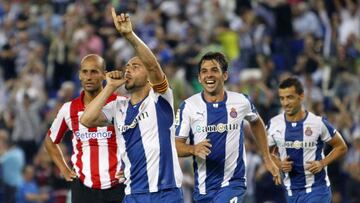 Sergio García celebra el tercer gol del Espanyol.