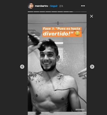 Marc Bartra se suma a la moda del confinamiento y también se rapa la cabeza