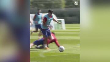 Tremenda jugada de Trincao en el entrenamiento del Barcelona