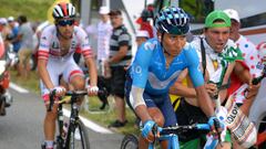 TOURMALET BAR&Atilde;GES, FRANCE - JULY 20: Nairo Quintana of Colombia and Movistar Team / Fabio Aru of Italy and UAE Team Emirates / Public / Fans / during the 106th Tour de France 2019, Stage 14 a 117km stage from Tarbes to Tourmalet Bar&Atilde;&uml;ges 2115m - Souvenir Jacques Goddet / TDF / #TDF2019 / @LeTour / on July 20, 2019 in Tourmalet Bar&Atilde;&uml;ges, France. (Photo by Justin Setterfield/Getty Images)