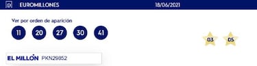 Euromillones: comprobar los resultados del sorteo de hoy, viernes 18 de junio