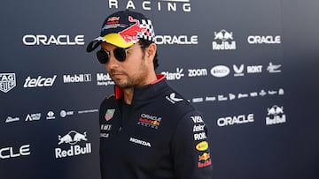 Red Bull Racing's Mexican driver Sergio Perez looks on as he walks at the Shanghai International circuit ahead of the Formula One Chinese Grand Prix in Shanghai on April 18, 2024. (Photo by Pedro Pardo / AFP)