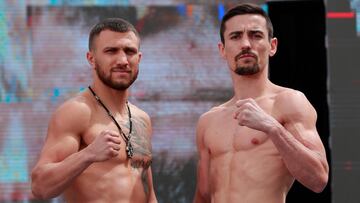 Vasyl Lomachenko y Anthony Crolla tras el pesaje previo a su pelea en Los &Aacute;ngeles. 