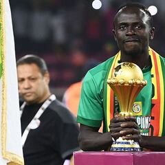 How many Africa Cup of Nations titles have Salah, Mané and Mahrez won?