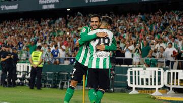 Juan Miguel Jimenez Juanmi and Rodri Sanchez of Real Betis during the La Liga match between Real Betis and Elche CF played at Benito Villamarin Stadium on August 15, 2022 in Sevilla, Spain. (Photo by Antonio Pozo / Pressinphoto / Icon Sport)