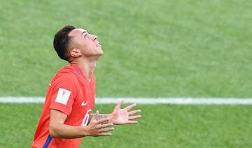 Chile's forward Martin Rodriguez celebrates after scoring a goal during the 2017 Confederations Cup group B football match between Chile and Australia at the Spartak Stadium in Moscow on June 25, 2017