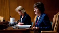 La senadora Susan Collins (R-ME) escucha durante una audiencia del Subcomit&eacute; de Asignaciones del Senado sobre Comercio, Justicia, Ciencia y Agencias Relacionadas en el edificio de oficinas del Senado Dirksen en Washington, D.C., EE. UU., 9 de junio de 2021. 