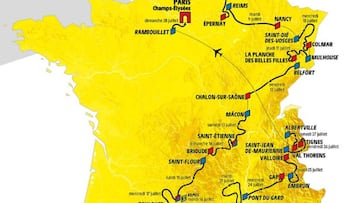 Mapa con el recorrido del Tour de Francia 2019