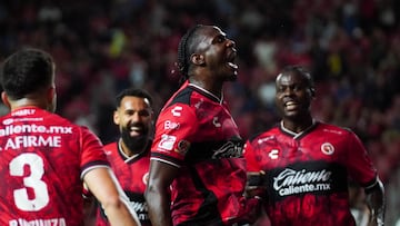 Frank Boya celebrates his goal 1-0 of Tijuana during the 9th round match between Tijuana and Leon as part of the Liga BBVA MX, Torneo Apertura 2025 at Caliente Stadium, on September 19, 2025 in Tijuana, Baja California, Mexico.