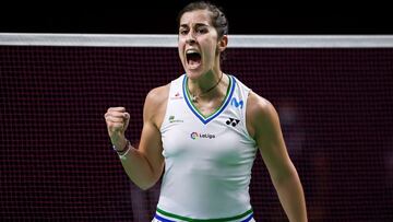 Carolina Mar&iacute;n celebra su victoria ante Se Young-An en el Toyota Thailand Open de Bangkok.
 