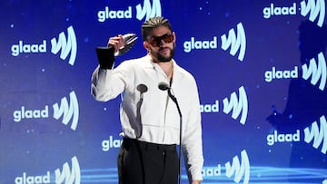 Bad Bunny accepts the award for "Vanguard Award Recipient" at the 34th Annual GLAAD Media Awards in Beverly Hills, California, U.S., March 30, 2023. REUTERS/Allison Dinner