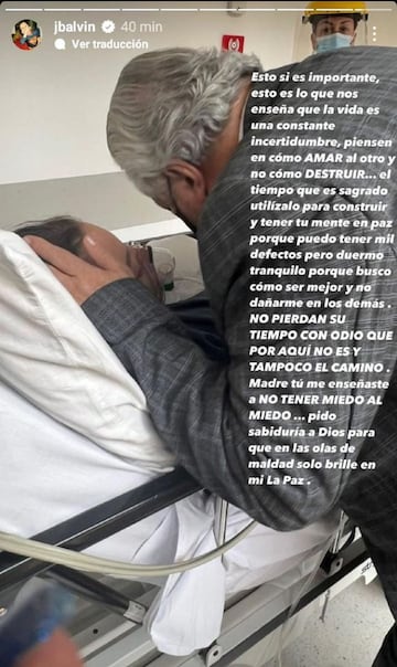 Historia de J Balvin sobre su madre internada en UCI por COVID-19.