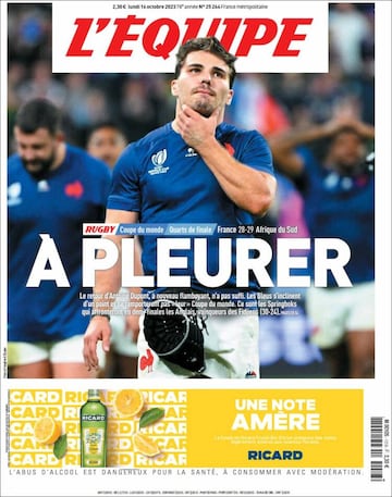 La portada de L'Équipe de este lunes. 
