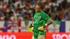 Jordan Pickford, jugador de Inglaterra, durante un partido.