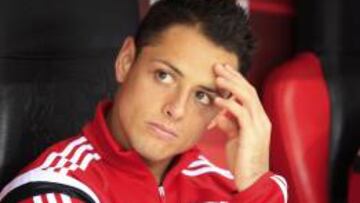 Javier 'Chicharito' Hernández, en el banquillo durante un partido del Bayer Leverkusen.