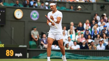 LONDON, ENGLAND - JULY 04: Rafael Nadal (ESP) celebrates a point during day eight of The Championships Wimbledon 2022 at All England Lawn Tennis and Croquet Club on July 4, 2022 in London, England. (Photo by Simon Stacpoole/Offside/Offside via Getty Images)