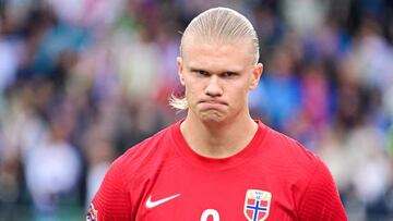 Norways Erling Haaland poses ahead of the UEFA Nations League football match between Slovenia and Norway at the Stozice stadium in Ljubljana, on September 24, 2022. (Photo by Jure Makovec / AFP) (Photo by JURE MAKOVEC/AFP via Getty Images)