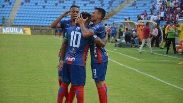 Jugadores de Unión Magdalena celebrando un gol en Liga Águila.