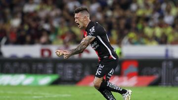 Brian Lozano celebrates his goal 1-2 of Atlas during the game Atlas vs America, corresponding to Round 09 of the Torneo Clausura 2023 of the Liga BBVA MX, at Jalisco Stadium, on February 25, 2023.
<br><br>
Brian Lozano celebra su gol 1-2 de Atlas durante el partido Atlas vs America, Correspondiente a la Jornada 09 del Torneo Clausura 2023 de la Liga BBVA MX, en el Estadio Jalisco, el 25 de Febrero de 2023.