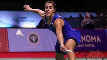 Carolina Marín, durante su partido ante Xuefei Qi en el Abierto de Tailandia de Bádminton.