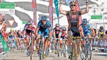 <b>GANADOR. </b>Alejandro Valverde impuso ayer su punta de velocidad en la tercera etapa de la Vuelta a Castilla y León con final en la estación de esquí de San Isidro.